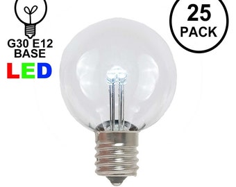 On Sale! LED Glass PURE WHITE Light Bulb - G30 E12 Socket Base - Box of 25 Bulbs