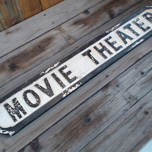 On Sale! THEATER - Large Wood Cut-Out Movie Theater Sign - Farmhouse Rustic Vintage Style Decor