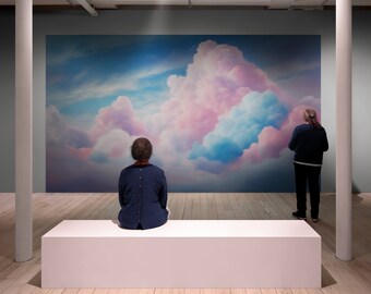 COTTON CANDY CLOUDS - 14 ft wide x 8 ft tall Premium Canvas Wall Mural Print - Removeable Peel & Stick.