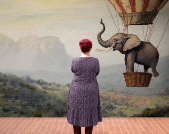 RUNAWAY ELEPHANT - 14 ft wide x 8 ft tall - Premium Canvas Wall Mural Print - Removeable Peel & Stick.