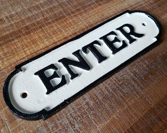 On Sale! - ENTER Sign Solid Cast Iron Metal Vintage Antique Style Entry Door Sign Plaque