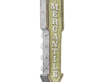 On Sale! MERCANTILE Metal Sign - BATTERY OPERATED - Store Shopping Open Supplies - Double Sided Rustic Vintage Marquee Light Up