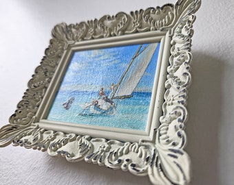 Mini Masterpiece - Vintage Painting - Edward Hopper / Ground Swell - Framed Premium Canvas Artwork - 4 1/2" x 4 1/4"