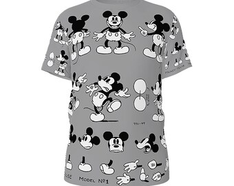 On Sale! MICKEY MOUSE - Vintage Sketch - All-Over Art Print on Front/Back/Sleeves - Unisex Classic Crew Neck Premium Art T-Shirt