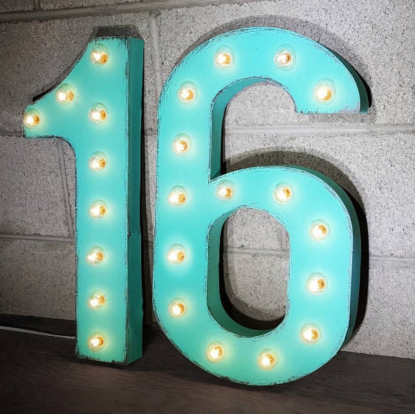 NUMBER 1 2 3 4 5 6 7 8 9 0 Rustic Metal Marquee Sign Battery Operated LED Light