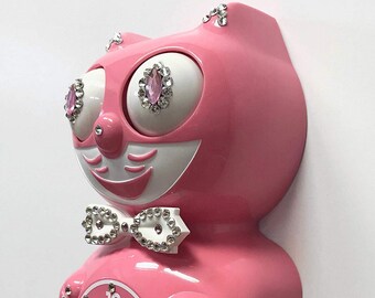 Official STRAWBERRY Pink Kit Cat Klock Clock - Gentlemen - Jeweled Swarovski Crystals