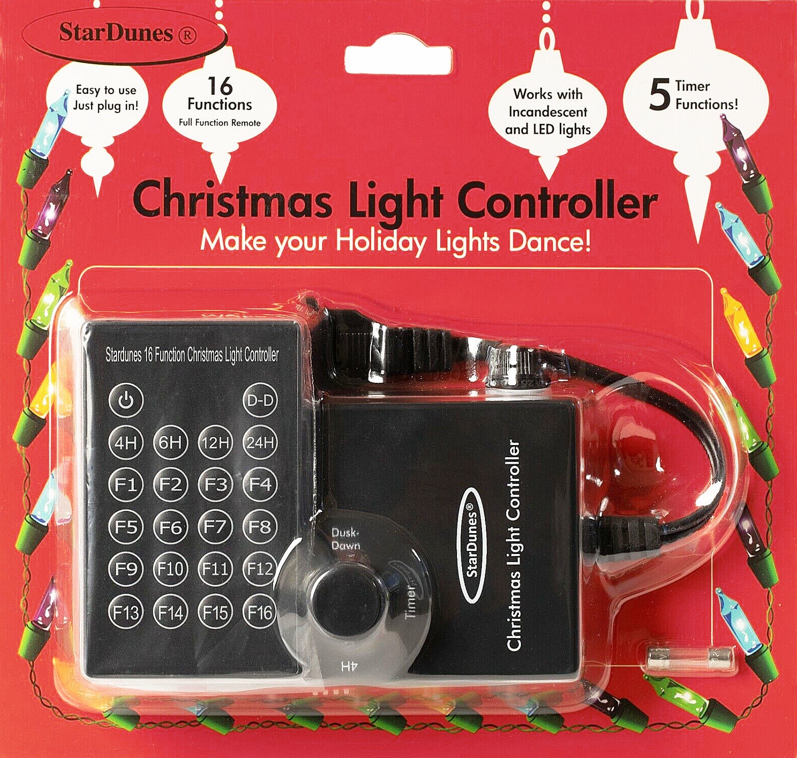 StarDunes Christmas Light Controller - 16 Dazzling Flash/Fade Functions, 5  Timer Functions, Full Function Remote