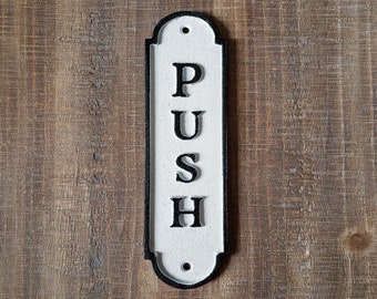 On Sale! - PUSH Sign Solid Cast Iron Metal Vintage Antique Style Entry Door Sign Plaque