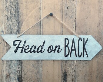 On Sale! HEAD ON BACK - Metal Vintage Style Metal Wedding Reception Ceremony This Way Sign