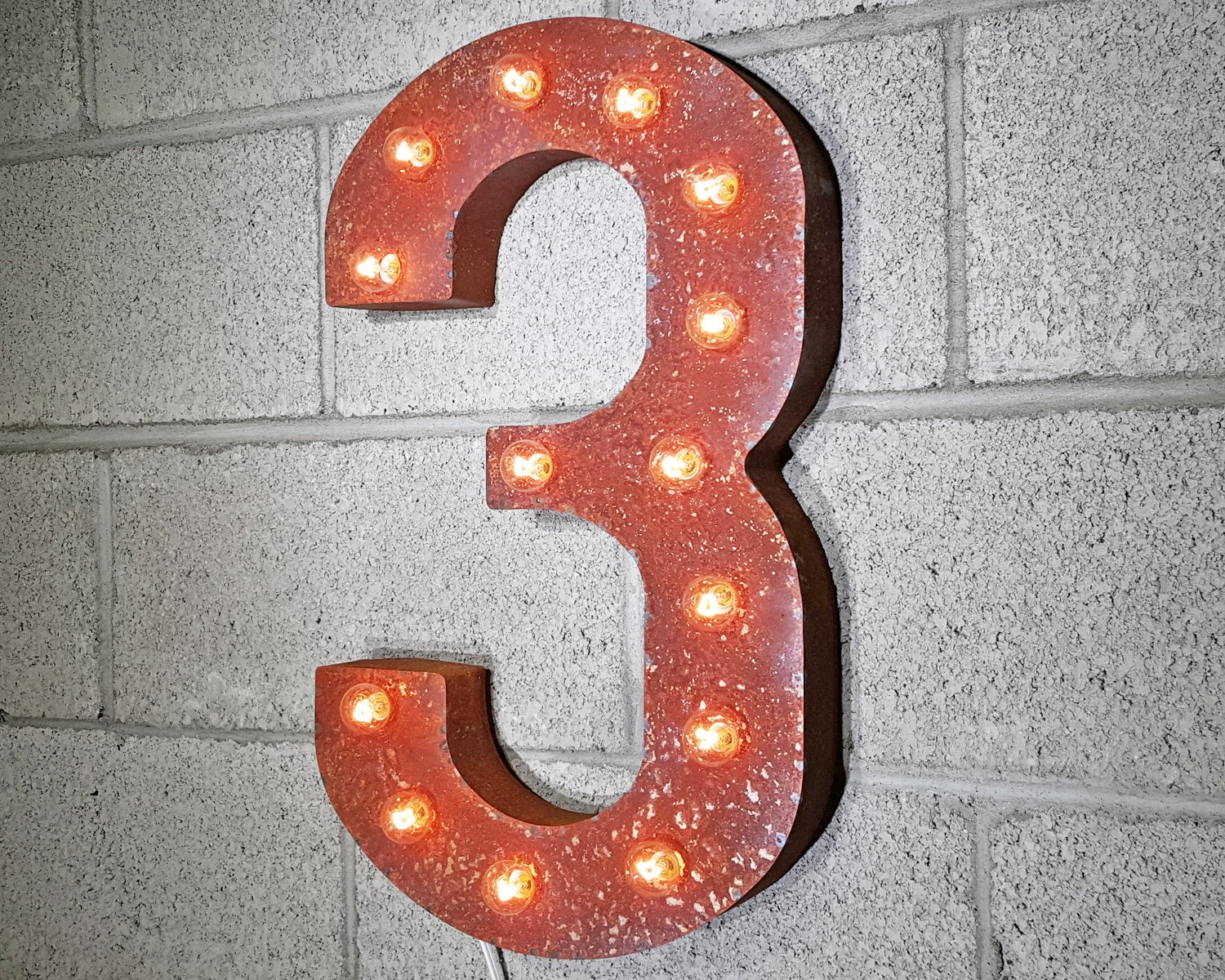 NUMBER 1 2 3 4 5 6 7 8 9 0 Rustic Metal Marquee Sign Battery Operated LED Light