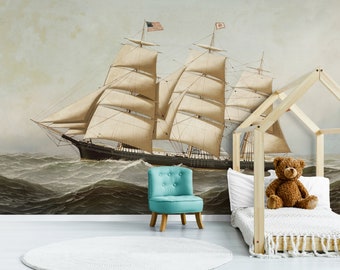 SHIP AT SEA - 12 ft wide x 8 ft tall - Premium Canvas Wall Mural Print - Removeable Peel & Stick.