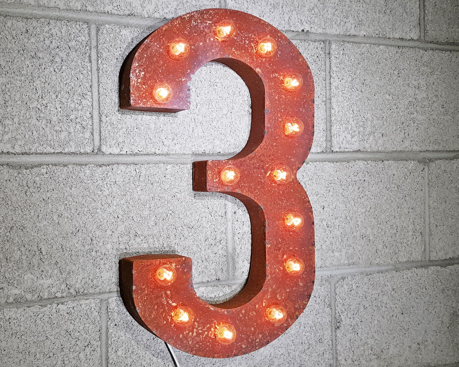 NUMBER 1 2 3 4 5 6 7 8 9 0 Rustic Metal Marquee Sign Battery Operated LED Light