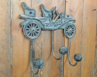 On Sale! VINTAGE CAR - Rustic Farmhouse Vintage Style Triple Hook - Solid Heavy Cast Iron