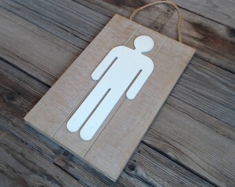 On Sale! RESTROOM - Male Symbol - Men's Room - Wood Sign - Farmhouse Rustic Vintage Style Decor