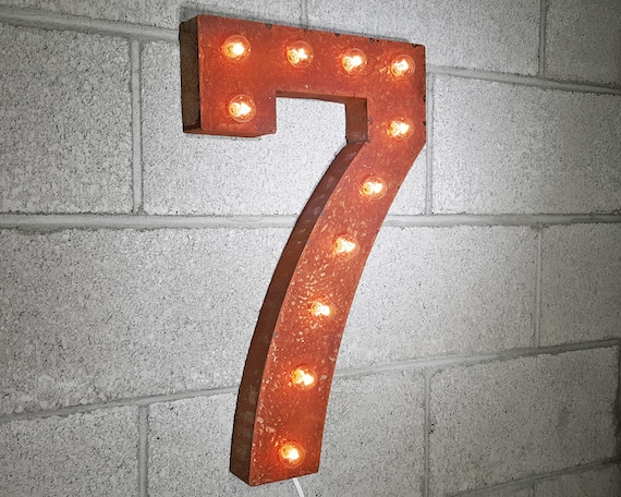NUMBER 1 2 3 4 5 6 7 8 9 0 Rustic Metal Marquee Sign Battery Operated LED Light