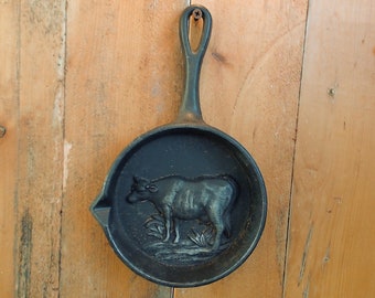 On Sale! COW Mini Frying Pan - Rustic Farmhouse Vintage Style - Solid Heavy Cast Iron - Wall Decor