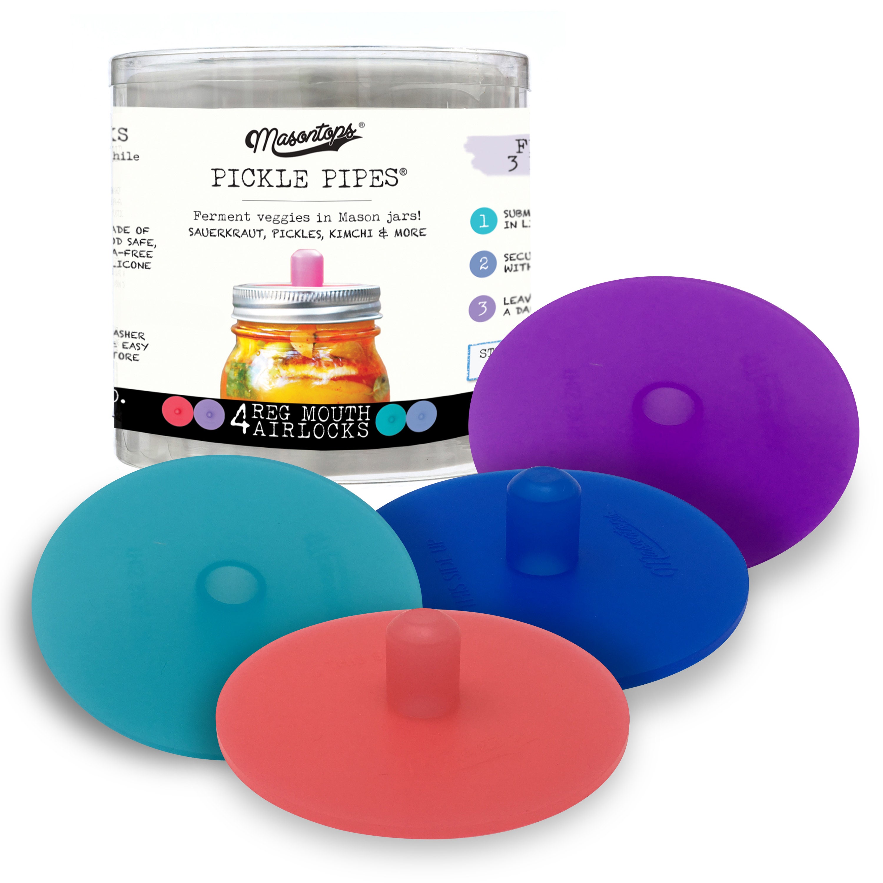 Masontops Pickle Pipes - Self-Burping Fermentation Lids For Mason Jars, Perfect For Sauerkraut, Kimchi & Pickles
