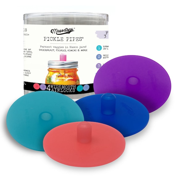 Masontops Pickle Pipes Premium Silicone Waterless Airlock Fermentation Lids Wide and Regular Mouth Mason Jar Fermenter Caps