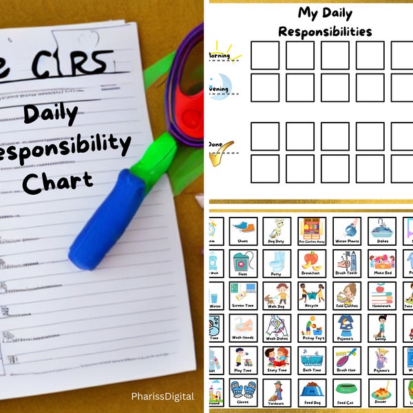 Kids Daily Responsibilities Chart, Printable Daily Routine, Chore Chart, Morning/Evening Checklist, Daily Task List, Children's Job Poster,