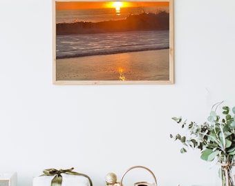 Impression d'art mural coucher de soleil sur la plage. Art mural abstrait de peinture de coucher de soleil numérique. Art du paysage côtier