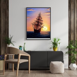 Ship at Sea  | PRINTABLE | 5 Sizes | Digitally Enhanced | Ocean Landscape | Ship Artwork | Wall Art |