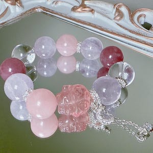 Sweet Fortune Guardian – Love & Wealth Crystal Bracelet with Lucky Cat Charm