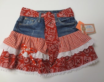 Girls Skirt, Country Western Skirt, Denim and Lace Girls Skirt, Cowgirl Skirt