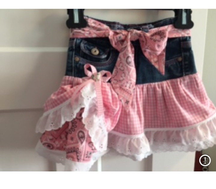 Girls Skirt, Western Skirt, Girls Denim Skirt, Denim & Lace Girls Skirt