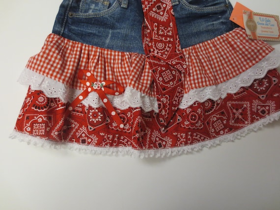 【SALE】 Girls Skirt, Girls Lace and Denim Skirt, Western Country Girls