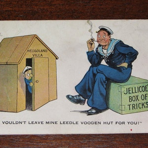 Carte postale antique «je Voulne pas laisser mine Leedle Vooden Hut pour vous!» Postmarked 1915 demi penny Stamp King George V Valentine série comique