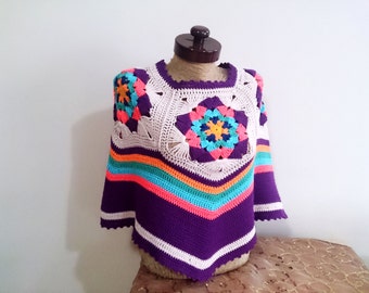 Crochet poncho, granny poncho, unique gift, girls poncho, women poncho shawl, boho poncho,