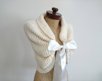 ivory wedding shawl, Wedding cover up, bridal cover up, bolero, beige, wedding bolero, winter wedding wrap, rustic wedding, knit wrap,