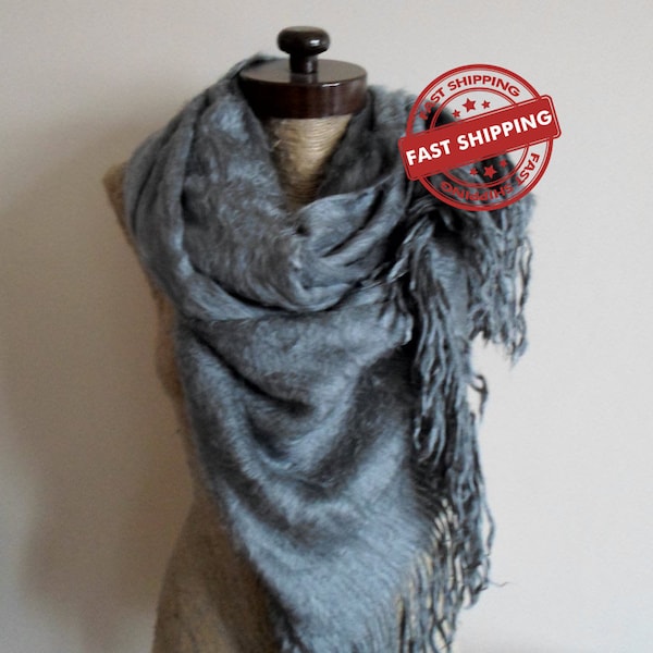 Gray wedding shawl, wedding wrap, purple bridal scarf, rustic wedding, winter wedding