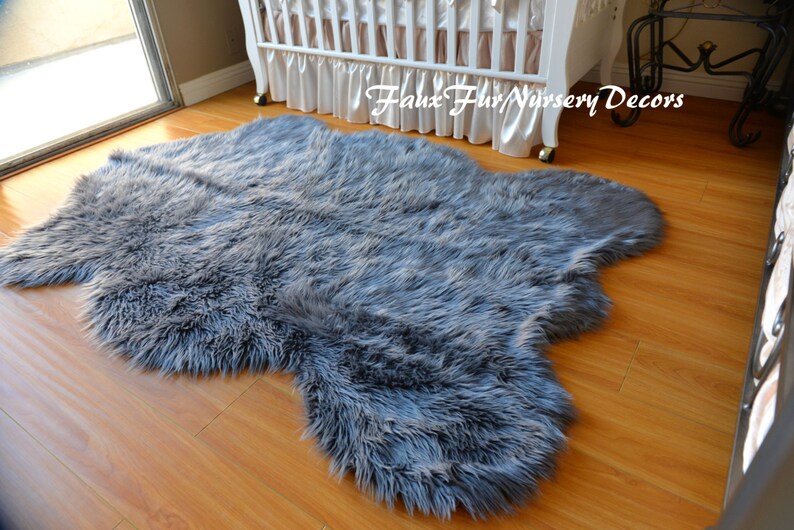 BABY BLUE Faux FUR area Rug 5/' x 7/' washable nonslip MADE IN USA