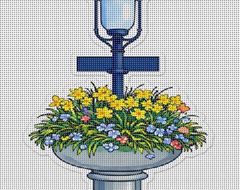 Toile pour broderie, fontaine de Nantucket - 4 x 5 pouces sur maille 14 - ornement, coussin ou oeuvre d'art encadrée, bord de mer preppy