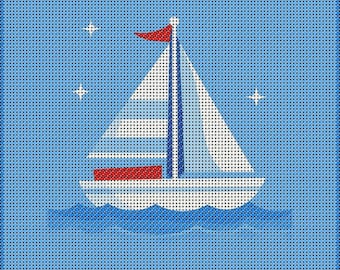 Toile pour voilier | 4 x 4 pouces | 18 mailles peintes numériquement avec des détails peints au point