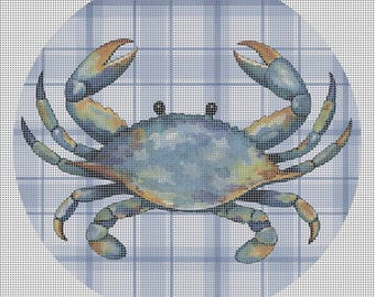 Toile pour broderie crabe – 4 x 4 po. | 18 mailles | Peint numériquement avec des détails peints au point