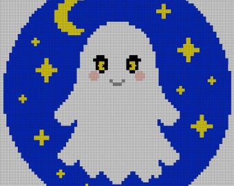 Ghost Needlepoint Canvas – 4 Inch Round – 14 Count Mesh – Halloween Ornament Canvas – Digitally Painted