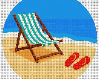 Toile brodée pour chaise de plage | Rond de 4 po. sur 14 mesh | Conception de tongs côtières | Adapté aux débutants