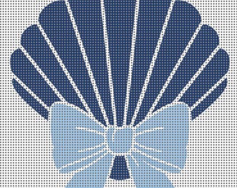 Toile pour broderie Shell - Noeud bleu marine et bleu doux - Rond 4 pouces - Maille 14 fils