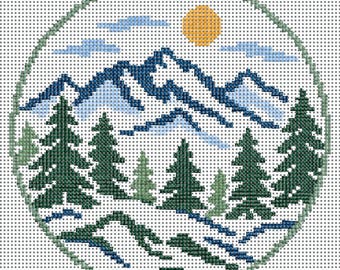 Mountain Pines Needlepoint Canvas  Mountain Landscape Needlepoint  Beginner Needlepoint Ornament