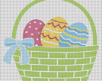 Panier de Pâques avec des œufs - Toile brodée - Convient aux débutants - Maille 4 x 4 sur 14