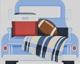 Toile de couture pour hayon - Conception de football de camion bleu - 4 x 4 pouces