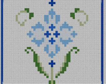 Blue Floral Needlepoint Canvas, 3 Inch Square, Bride Gift Tag, Housewarming Gift, 14 Count Mesh, Stitch Guide Included
