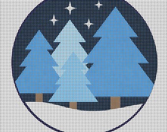 Winter Forest Needlepoint Canvas - 4x4" Circle, Ready to Stitch