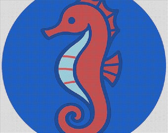 Toile hippocampe | 4 x 4 pouces sur maille 14 | Broderie côtière | Ornement ou sous-verre nautique BCBG