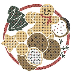 Christmas Cookie Plate Needlepoint Canvas – 4x4" – 14 Mesh – Digital Painted / Stitch-Painted Details