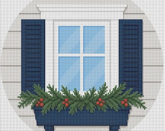 Christmas Needlepoint Canvas, Nantucket Window, 4 Inch Ornament, 14 Mesh, Beginner Needlepoint