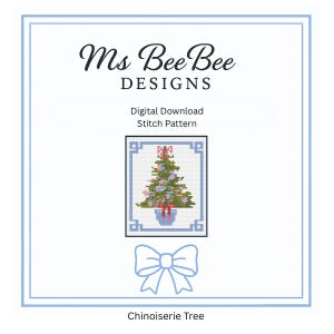 Patrón de punto de cruz y bordado de árbol de Navidad chinoiserie (descarga digital)