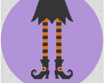 Witch Legs Halloween Ornament Needlepoint Canvas – 4" Round on 14 Count Mesh